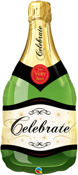 Ein Champagnerflaschen-Ballon mit der Aufschrift "Feiern".
